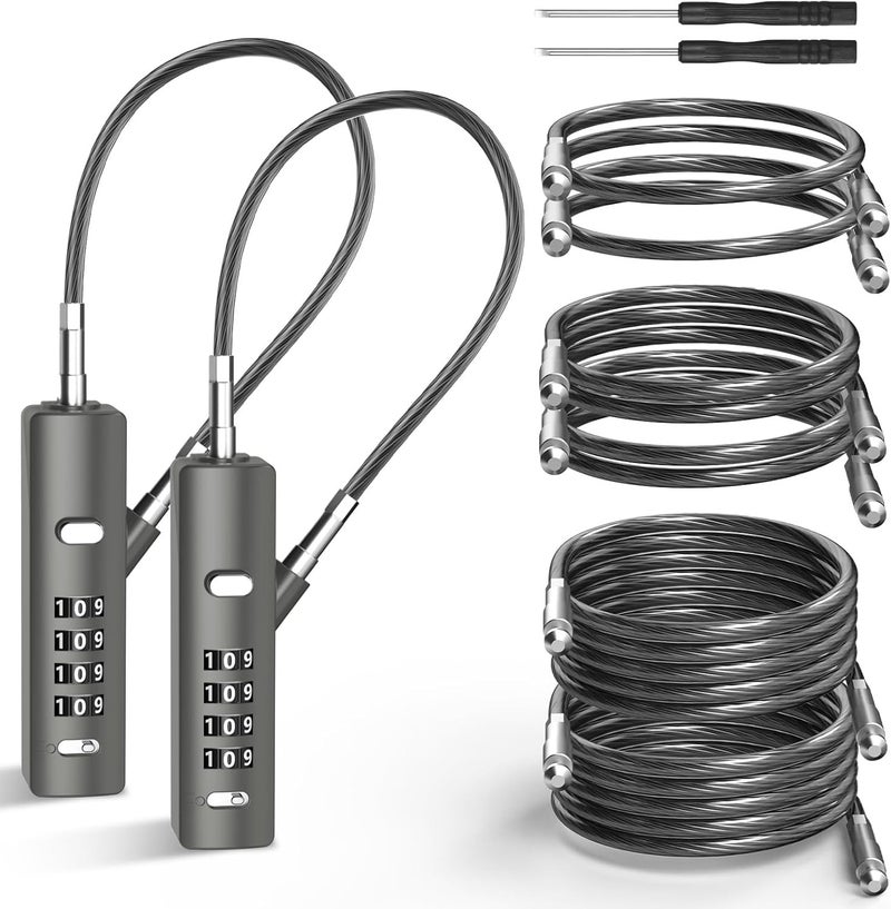 I-EASYDWW 4-Digit Combination Cable Lock with 3 Steel Cables (9"/24"/47") - Secure Reset Only with Current Code - for Bike, Luggage, Gate, Shed, Cabinet - Gun-Grey, 2 Pack - Image 1